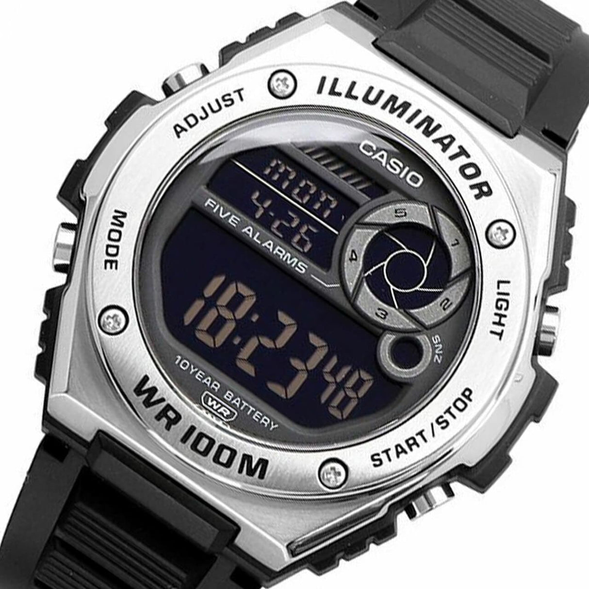 MWD-100 Reloj Casio para Hombre Pulsera de Caucho Digital Illuminator 10 Años de Batería