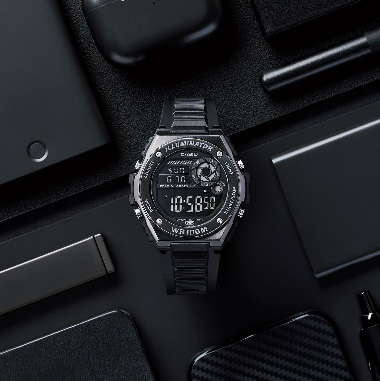 MWD-100 Reloj Casio para Hombre Pulsera de Caucho Digital Illuminator 10 Años de Batería