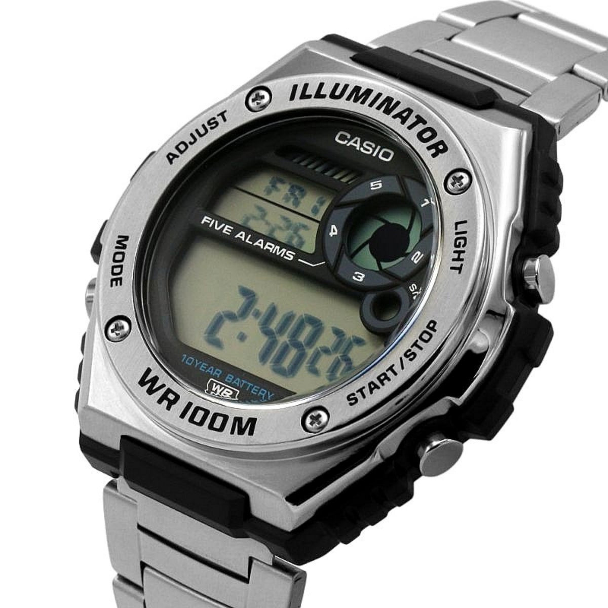 MWD-100HD Reloj Casio para Hombre Pulsera de Acero Inoxidable Digital Illuminator 10 Años de Batería