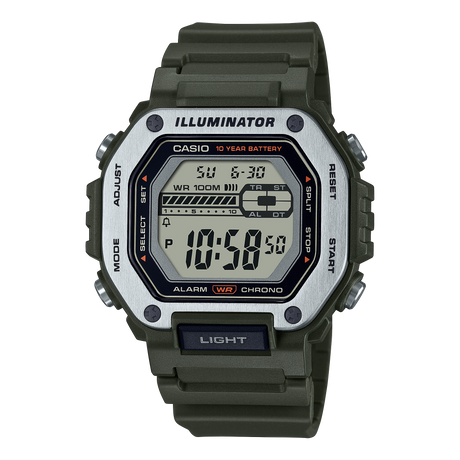 MWD-110 Casio Reloj Digital para Hombre Pulsera de Caucho Illuminator 10 Años de Batería