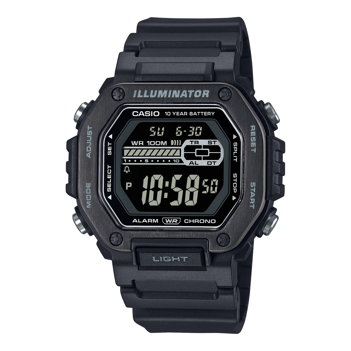 MWD-110 Casio Reloj Digital para Hombre Pulsera de Caucho Illuminator 10 Años de Batería