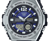 MWQ-100 Casio Hora mundial, Telememo, 10 Años de Batería Reloj para Hombre Pulsera de Caucho Doble hora