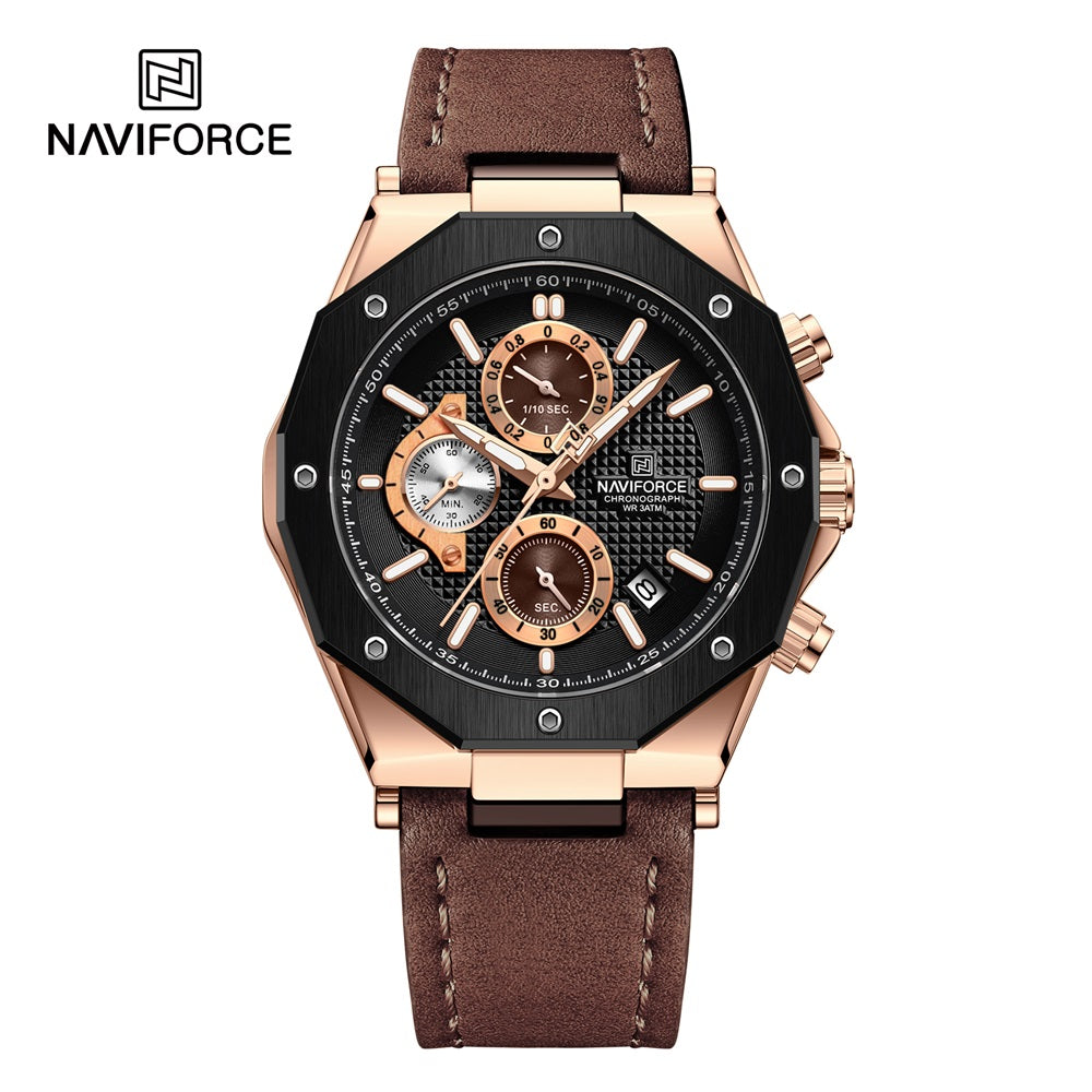 NF8028 Reloj Naviforce para Hombre Pulsera de Cuero Análogo