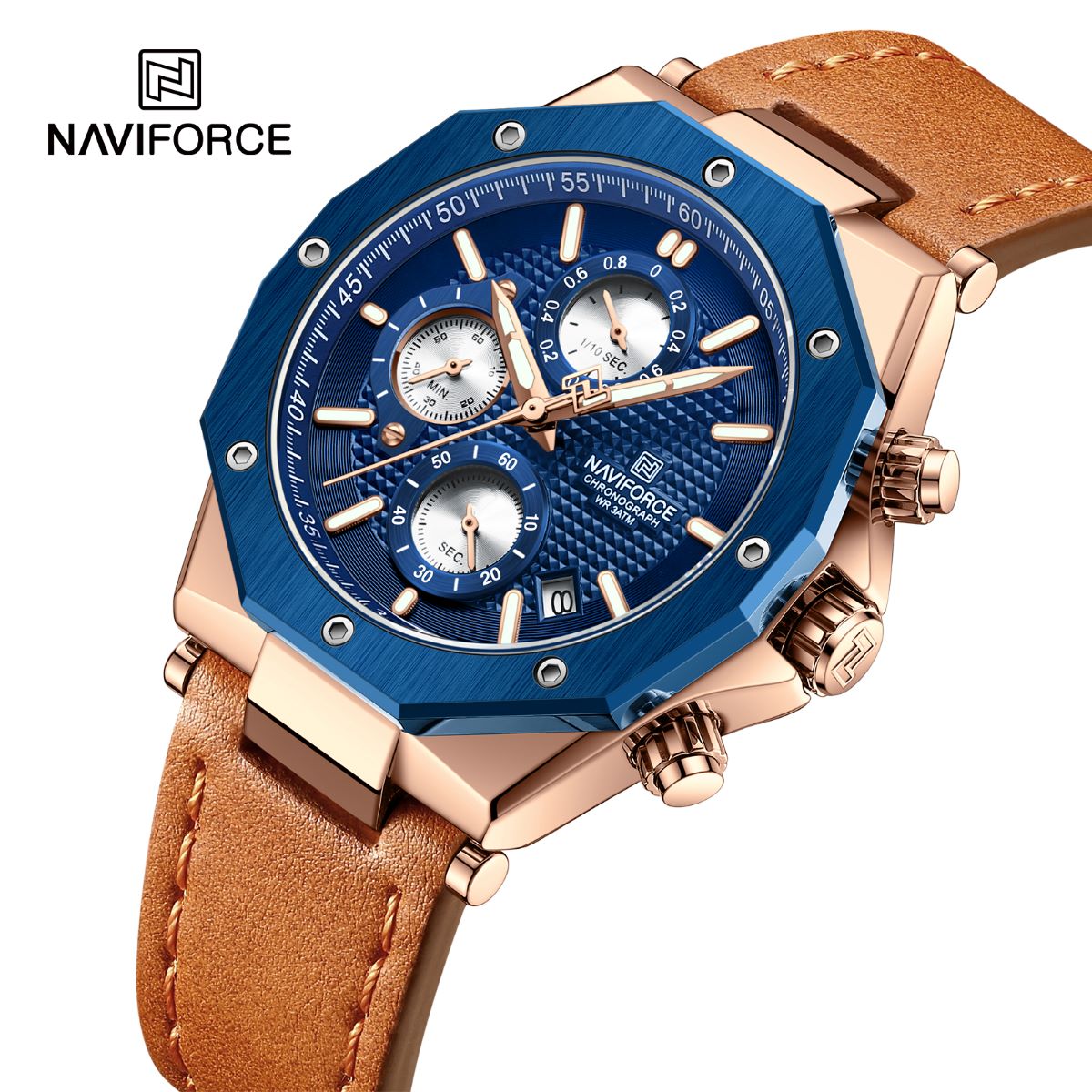 NF8028 Reloj Naviforce para Hombre Pulsera de Cuero Análogo