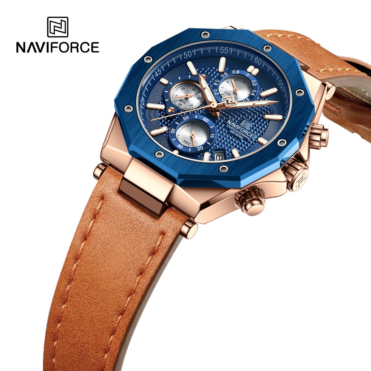 NF8028 Reloj Naviforce para Hombre Pulsera de Cuero Análogo