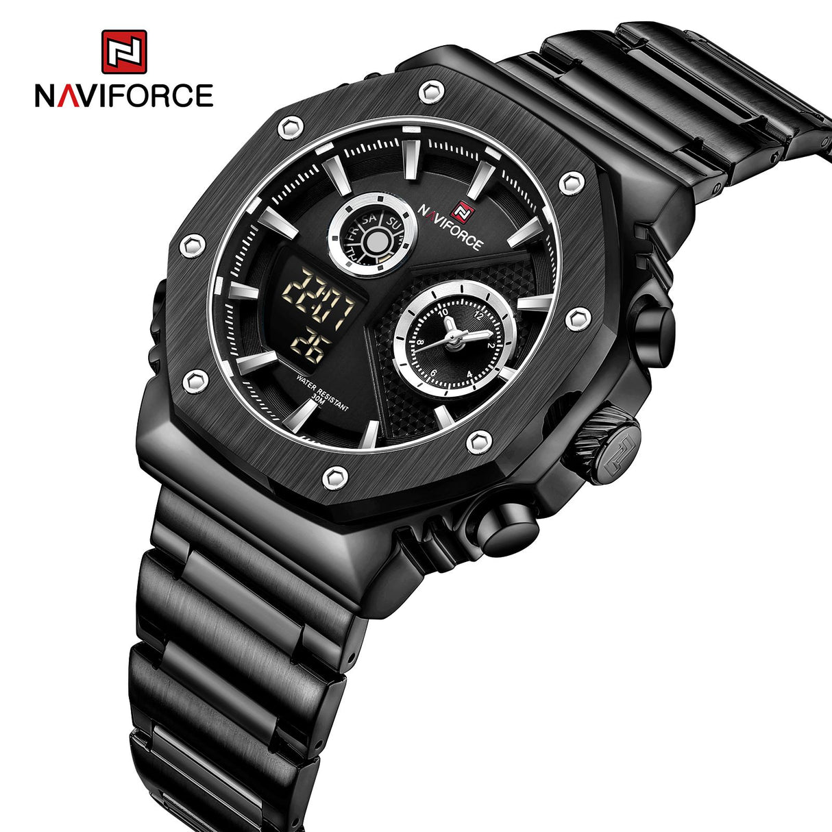 NF9216S Reloj Naviforce para Hombre Pulsera de Metal Doble hora