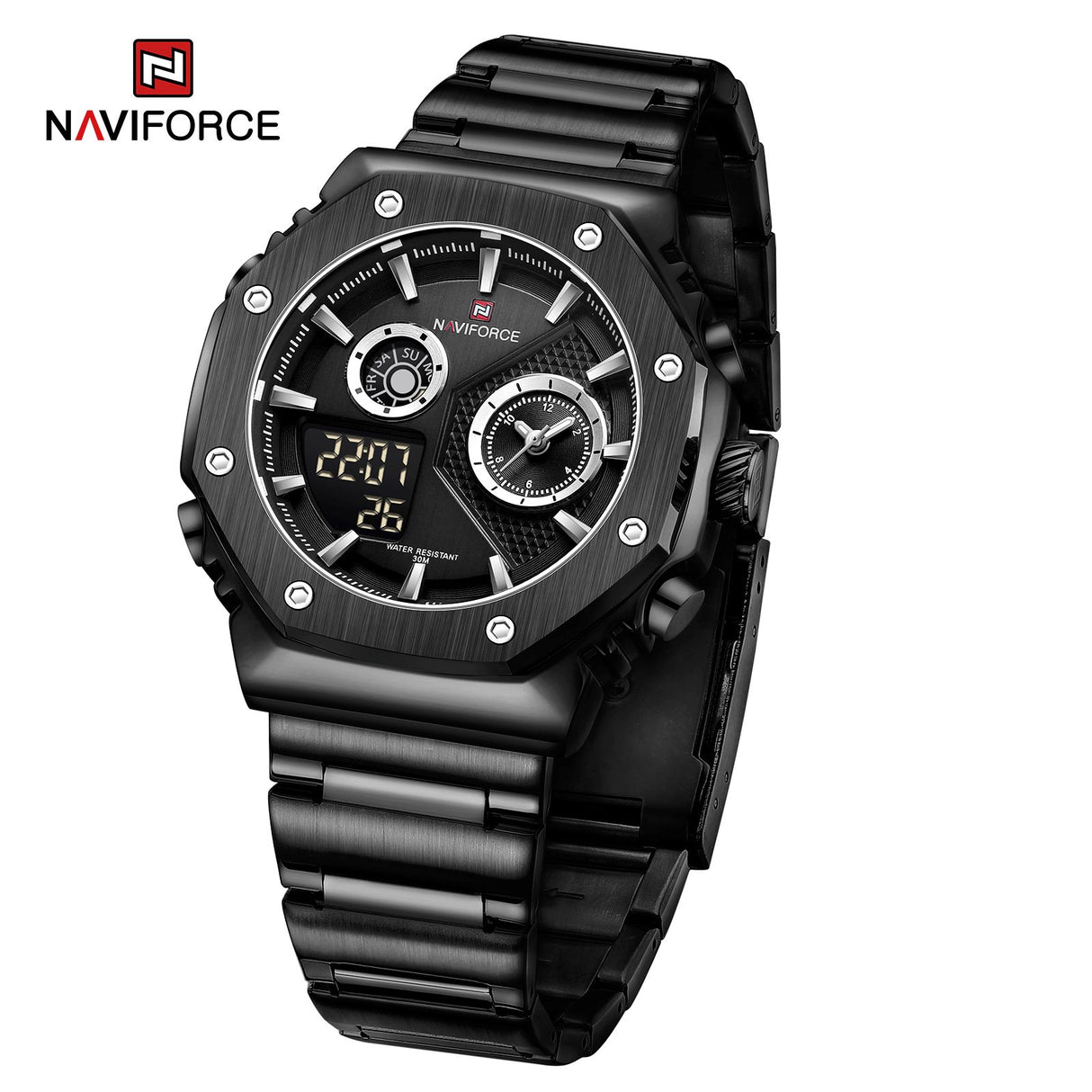 NF9216S Reloj Naviforce para Hombre Pulsera de Metal Doble hora