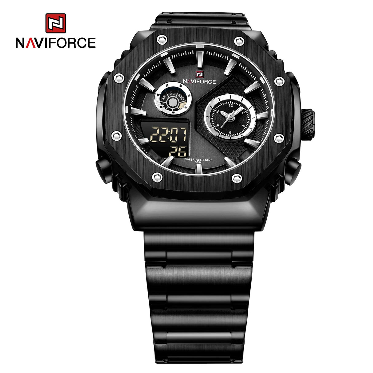 NF9216S Reloj Naviforce para Hombre Pulsera de Metal Doble hora