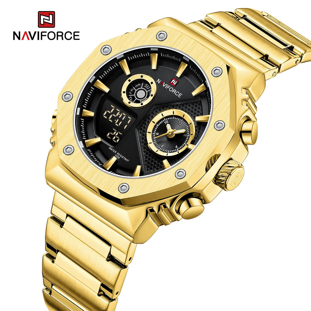 NF9216S Reloj Naviforce para Hombre Pulsera de Metal Doble hora