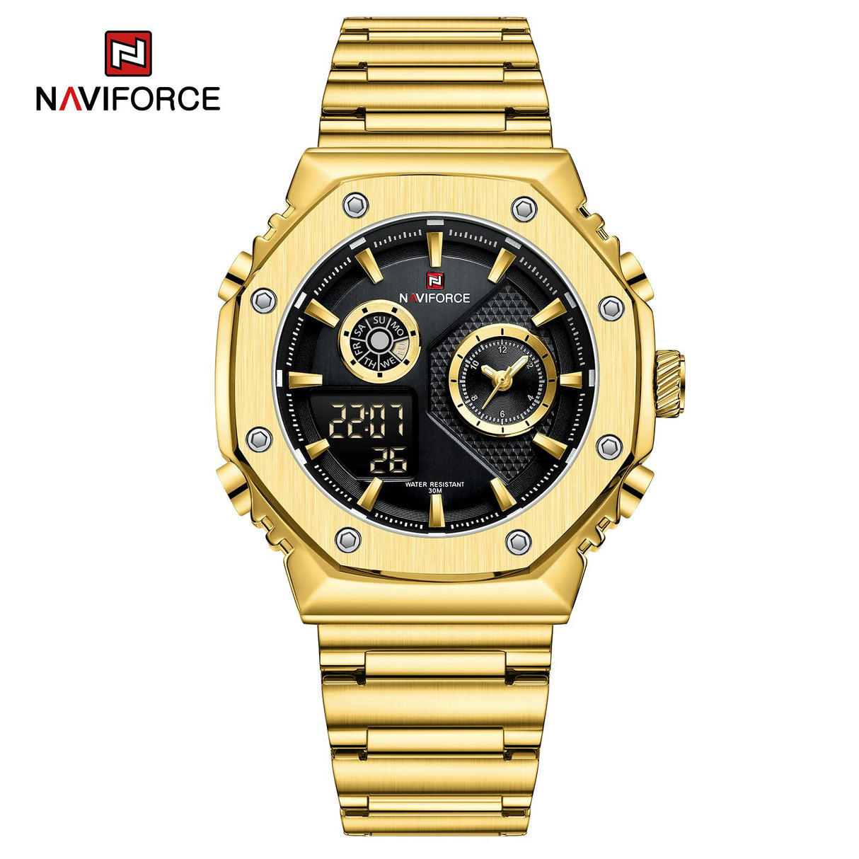 NF9216S Reloj Naviforce para Hombre Pulsera de Metal Doble hora