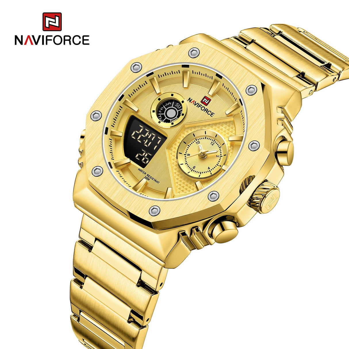 NF9216S Reloj Naviforce para Hombre Pulsera de Metal Doble hora