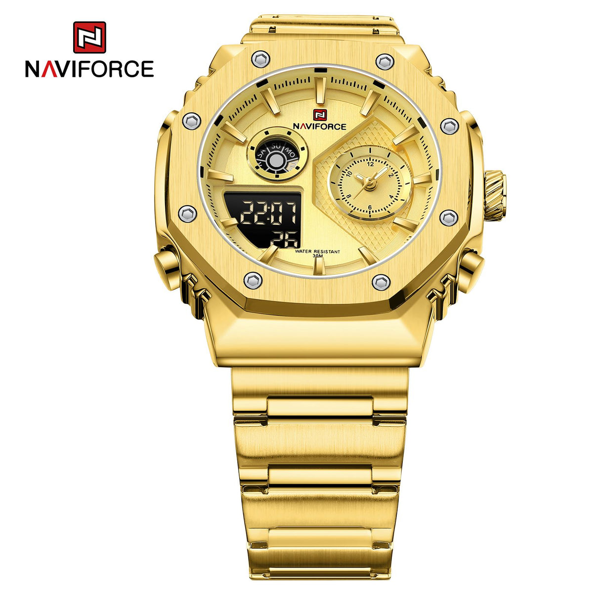 NF9216S Reloj Naviforce para Hombre Pulsera de Metal Doble hora