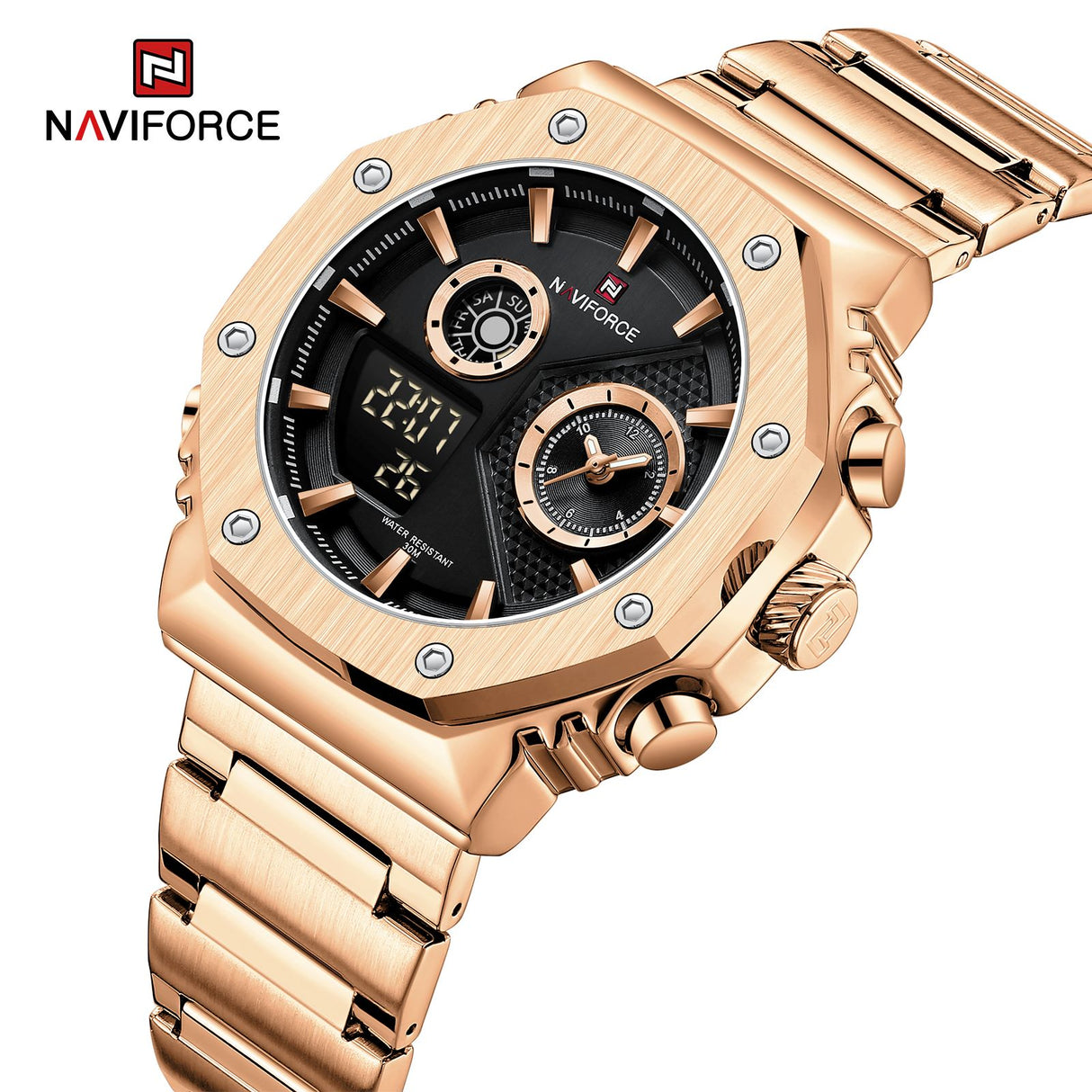 NF9216S Reloj Naviforce para Hombre Pulsera de Metal Doble hora