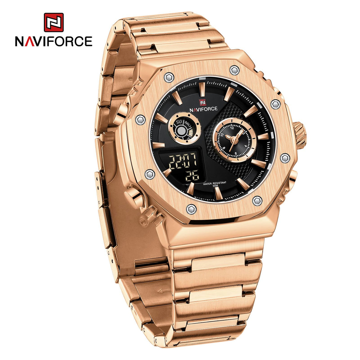 NF9216S Reloj Naviforce para Hombre Pulsera de Metal Doble hora