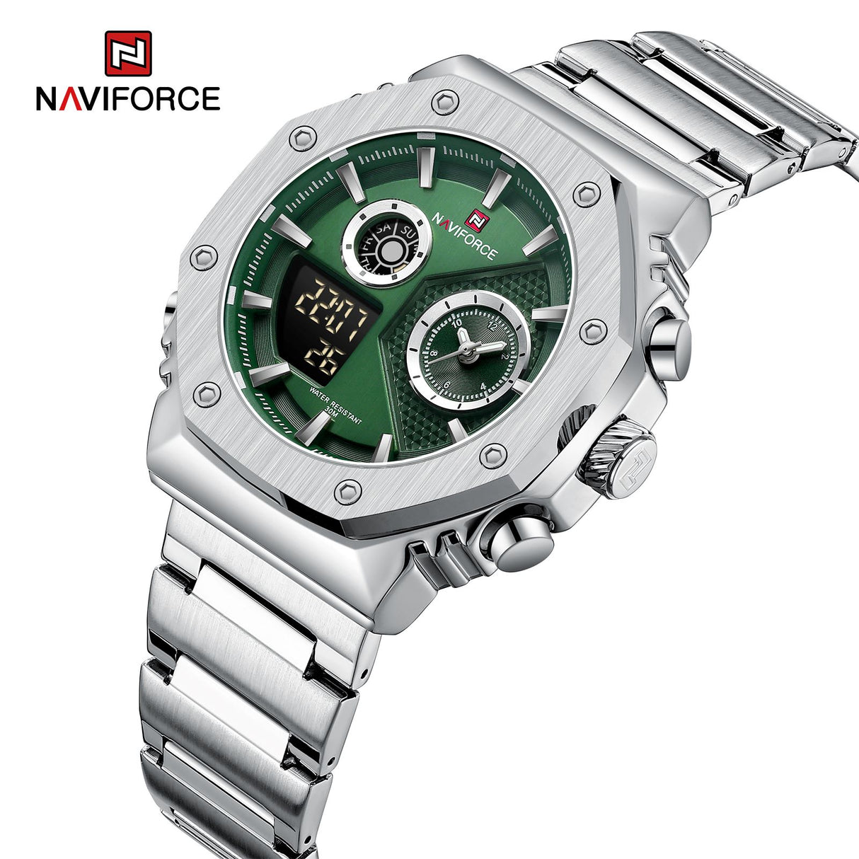 NF9216S Reloj Naviforce para Hombre Pulsera de Metal Doble hora