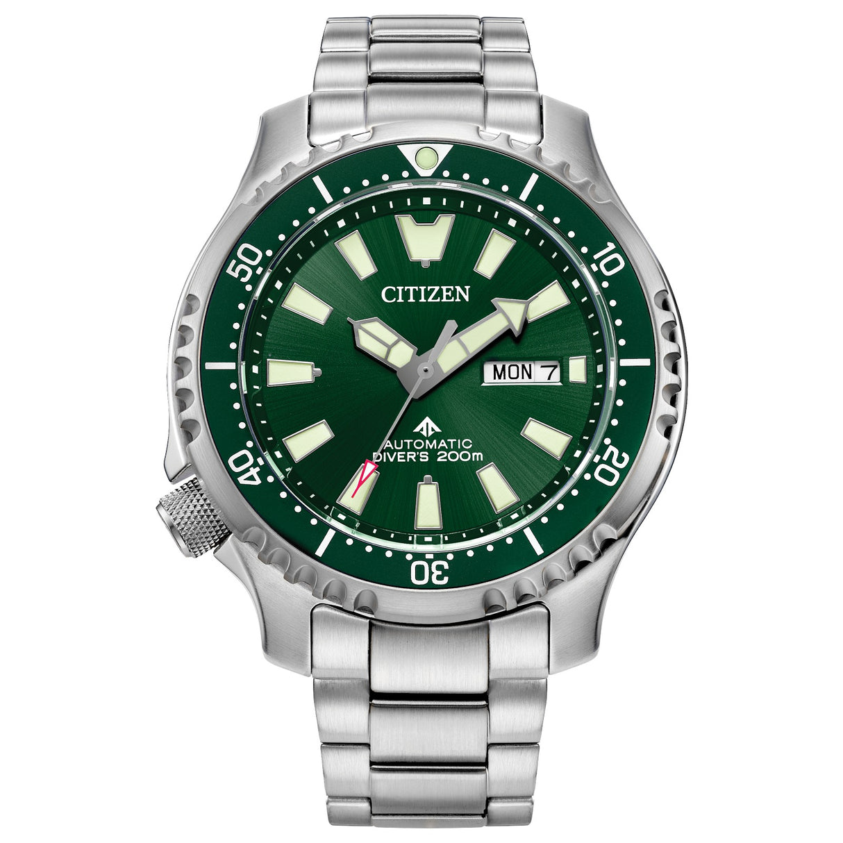 NY0151-59X Reloj Citizen para caballero pulsera de metal plateado con verde