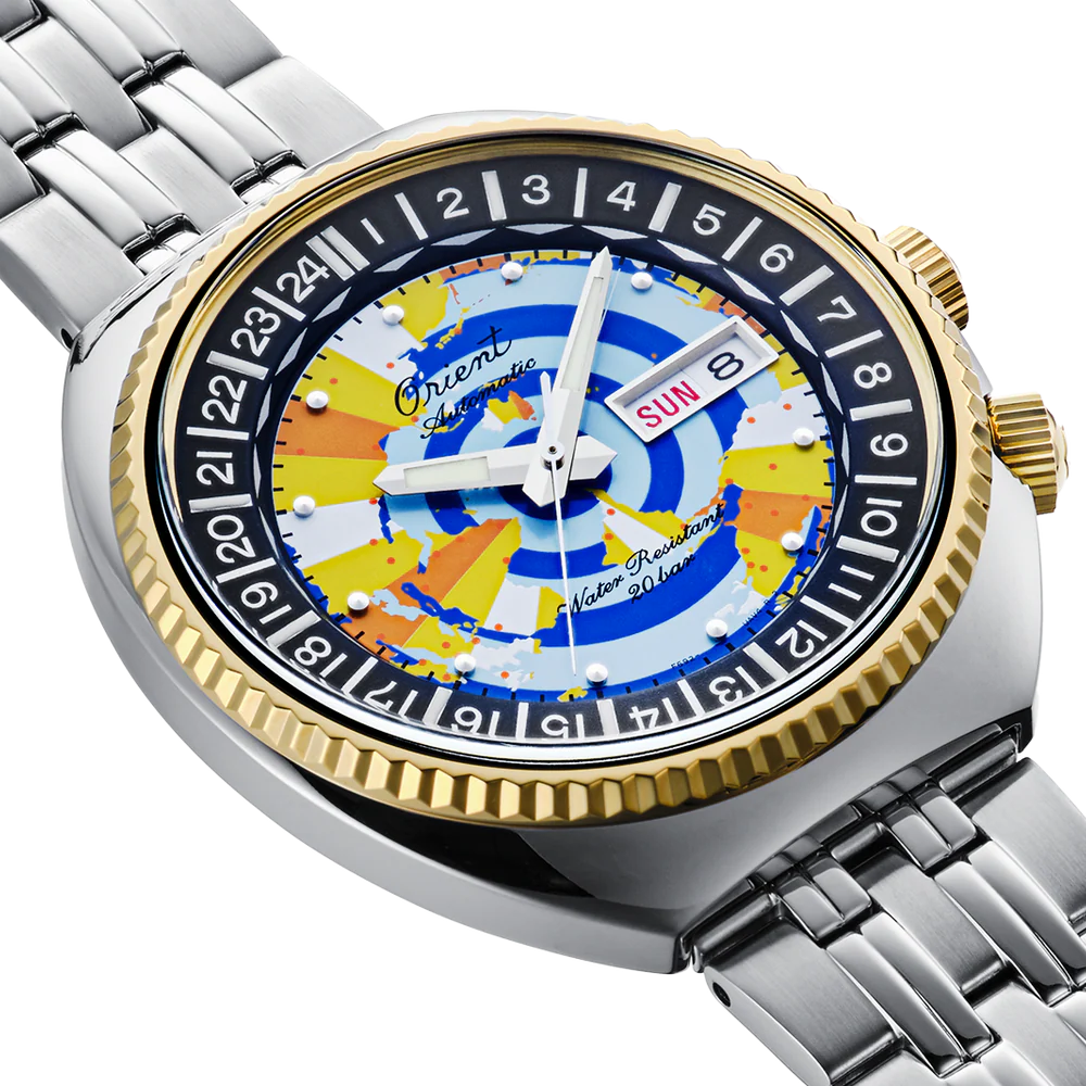 RA-AA0E08Y Reloj Orient de hombre pulsera de metal World Map 75th Aniversario