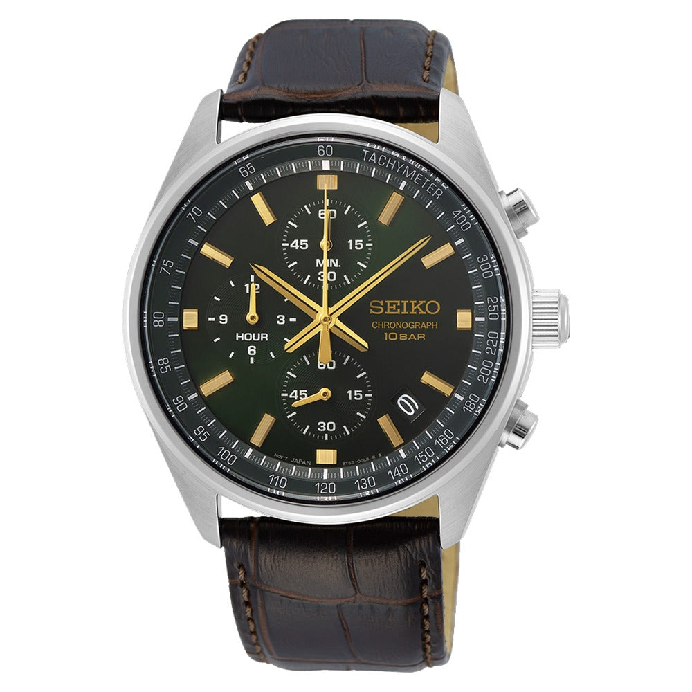 SSB385 Reloj Seiko Chronograph para Hombre pulsera de cuero