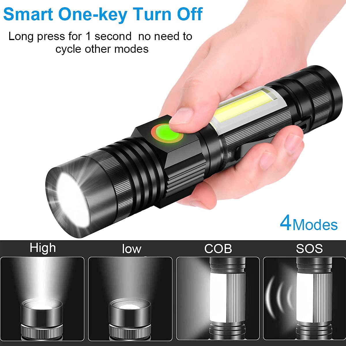 Linterna LED Recargable con Luz Lateral y Zoom