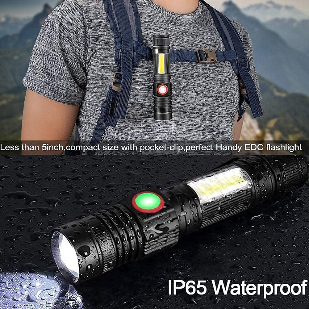 Linterna LED Recargable con Luz Lateral y Zoom