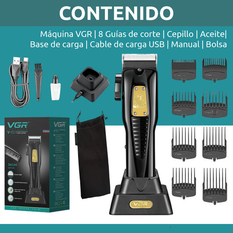 V-651 Máquina Corta Pelo Profesional VGR USB con 8 Peines