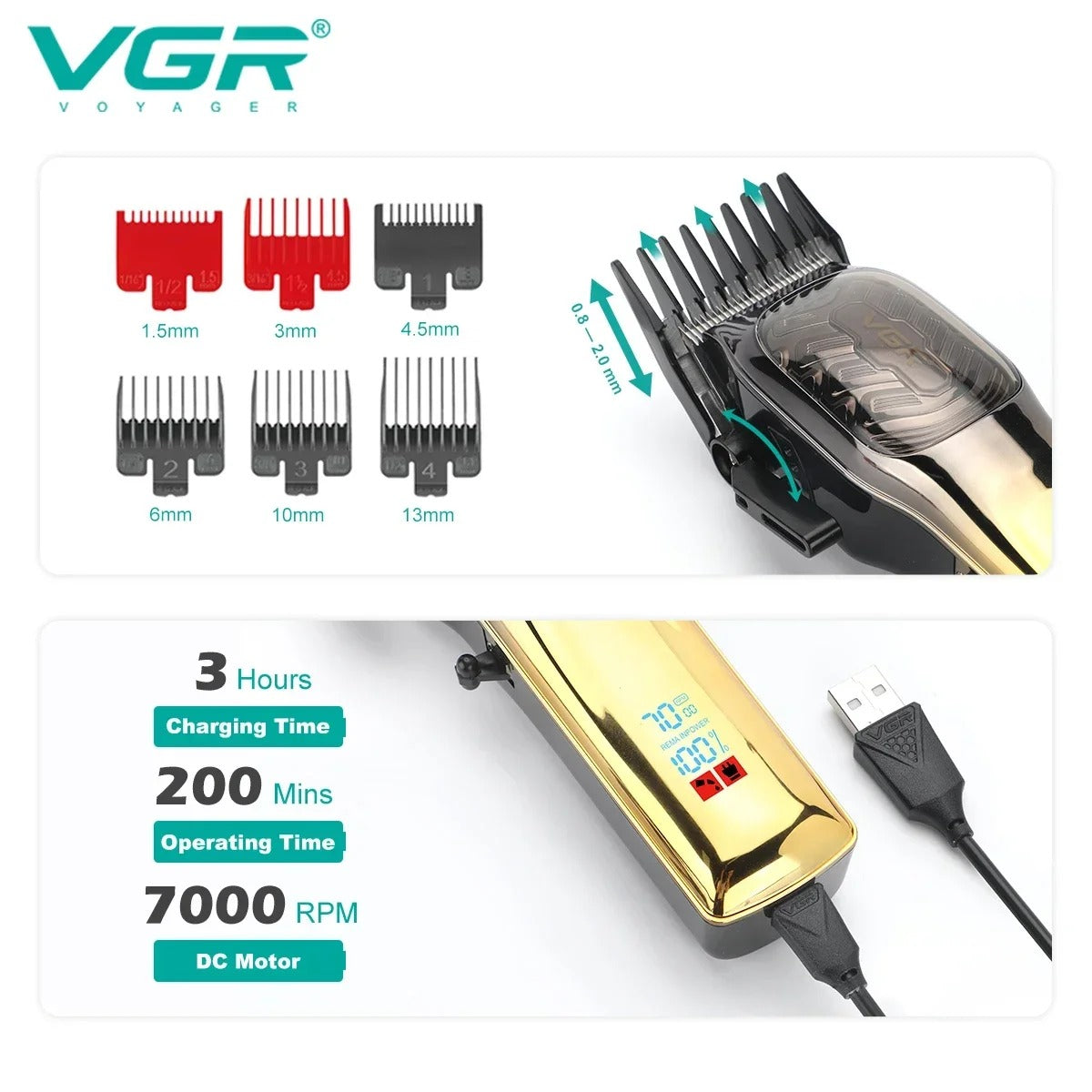 V-654 VGR Hair Trimmer - Máquina de Corte de Pelo Profesional Recargable