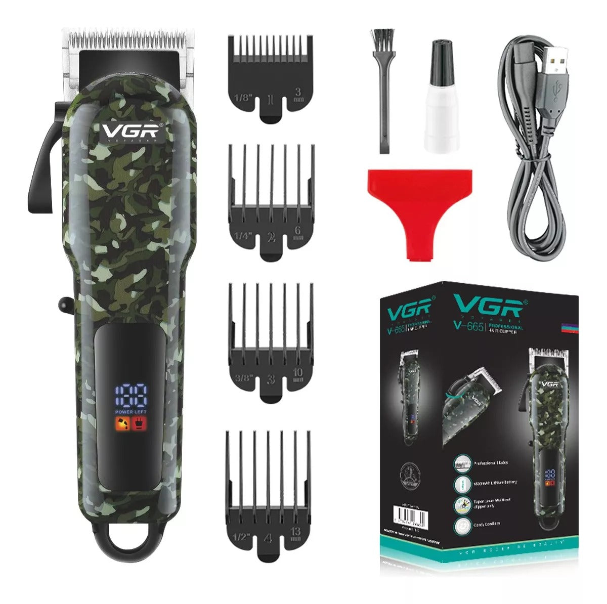 V-665 Cortadora de barba VGR Profesional Recargable Camuflada