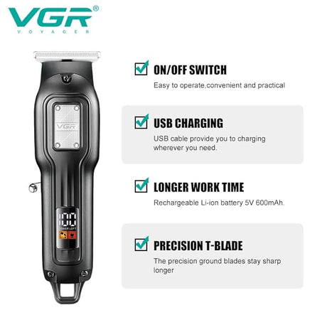 V-918 Rasuradora VGR de pelo negra inalámbrica