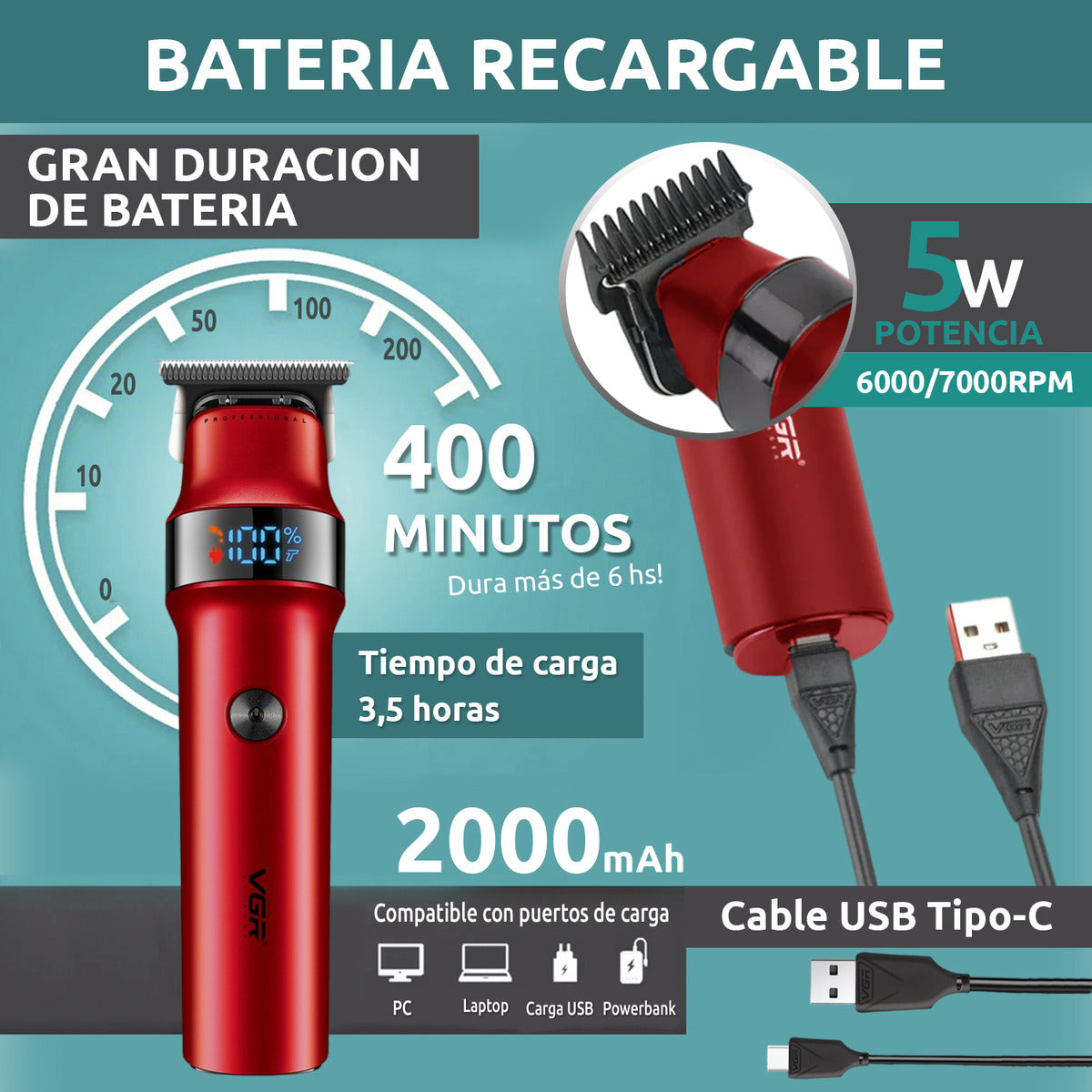 V-987 Máquina VGR V-987 Turbo 7000 RPM duración 400m Usb