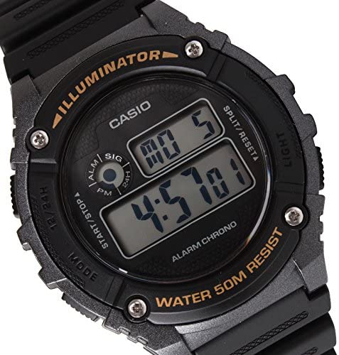 W-216 Reloj Casio para Hombre Banda de Caucho Digital Illuminator con Cronógrafo