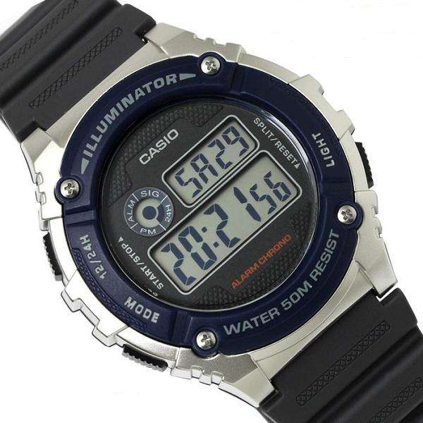 W-216 Reloj Casio para Hombre Banda de Caucho Digital Illuminator con Cronógrafo