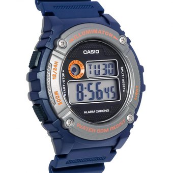 W-216 Reloj Casio para Hombre Banda de Caucho Digital Illuminator con Cronógrafo