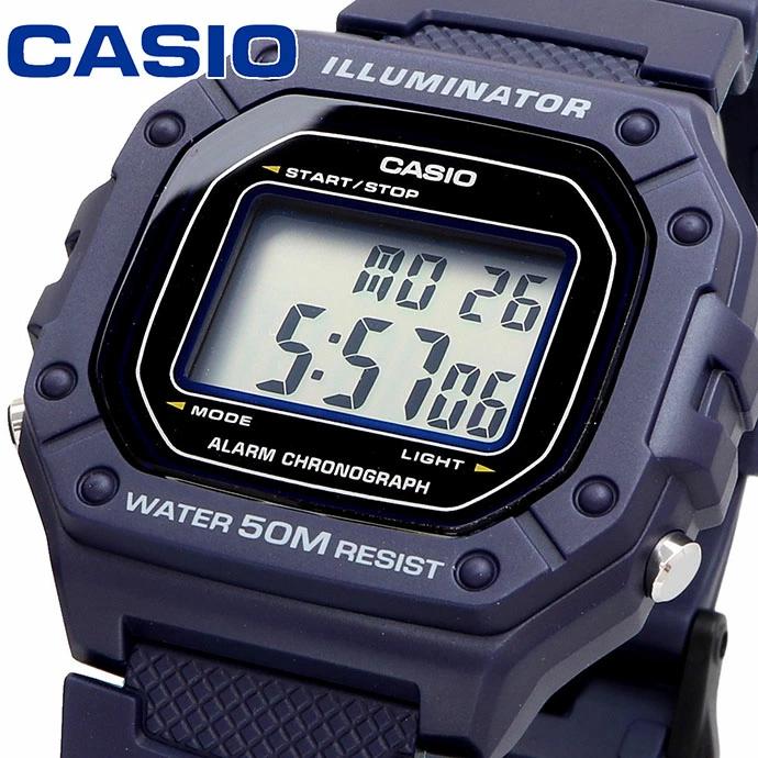 W-218 Casio Reloj Digital Pulsera de Caucho para Hombre y Mujer Illuminator con Cronógrafo