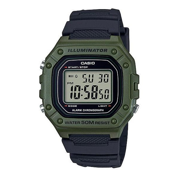 W-218 Casio Reloj Digital Pulsera de Caucho para Hombre y Mujer Illuminator con Cronógrafo