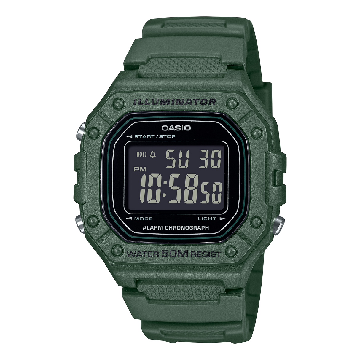 W-218 Casio Reloj Digital Pulsera de Caucho para Hombre y Mujer Illuminator con Cronógrafo