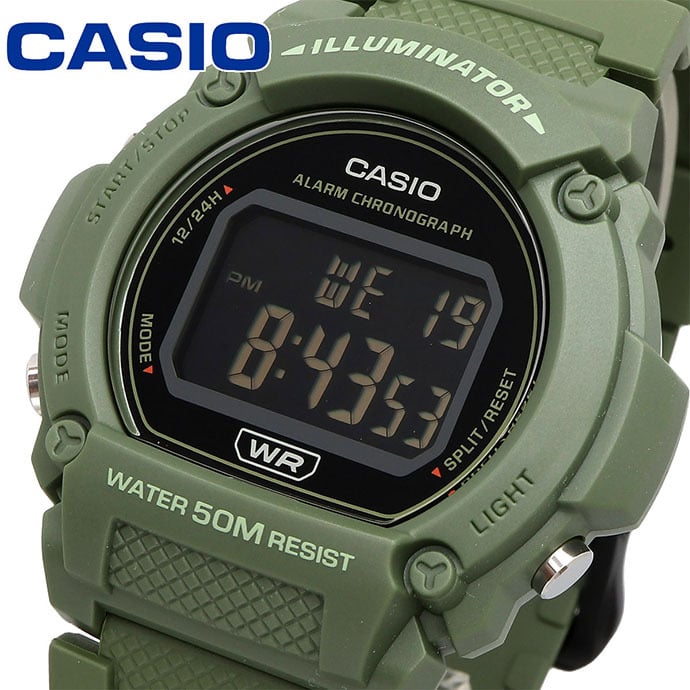 W-219 Casio Reloj Digital para Hombre Pulsera de Resina Illuminator con Cronógrafo