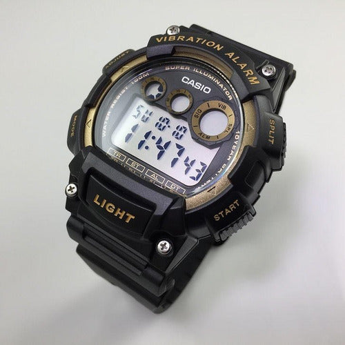 W-735 Reloj Casio para Hombre Pulsera de Caucho Digital Alarma Vibrante Super Illuminantor