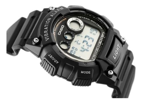 W-735 Reloj Casio para Hombre Pulsera de Caucho Digital Alarma Vibrante Super Illuminantor