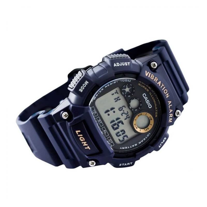 W-735 Reloj Casio para Hombre Pulsera de Caucho Digital Alarma Vibrante Super Illuminantor