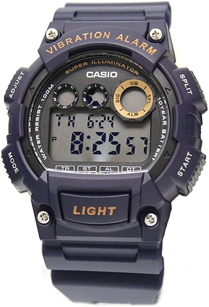 W-735 Reloj Casio para Hombre Pulsera de Caucho Digital Alarma Vibrante Super Illuminantor