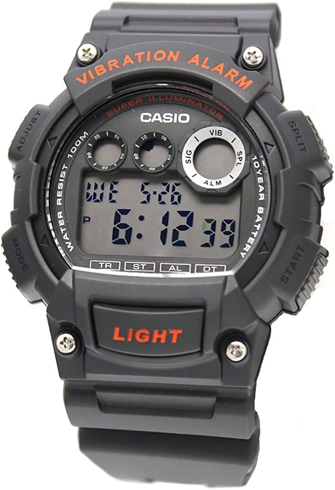 W-735 Reloj Casio para Hombre Pulsera de Caucho Digital Alarma Vibrante Super Illuminantor