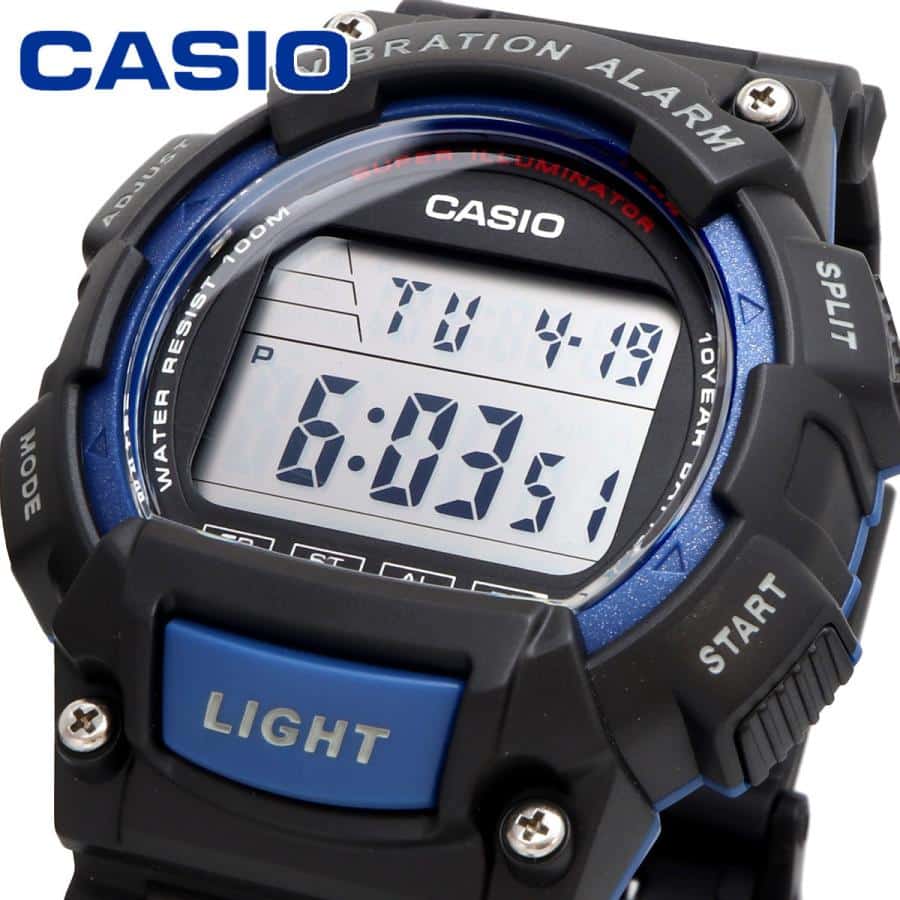 W-736 Reloj Casio para Hombre Pulsera de Goma Digital Alarma Vibrante Super Illuminantor