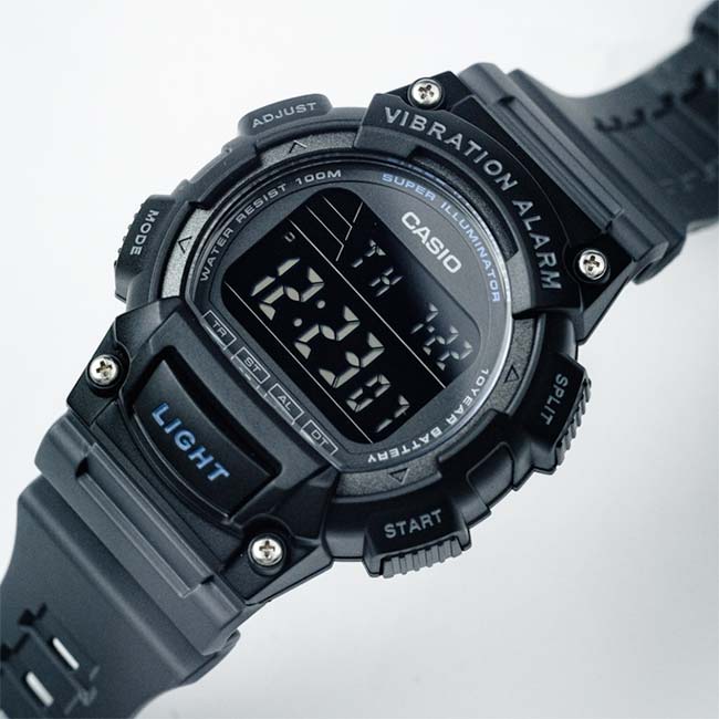 W-736 Reloj Casio para Hombre Pulsera de Goma Digital Alarma Vibrante Super Illuminantor