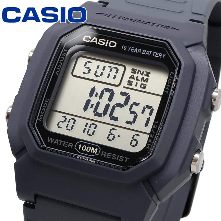 W-800 Reloj Casio para Hombre Banda de Caucho Digital 10 Años de Batería