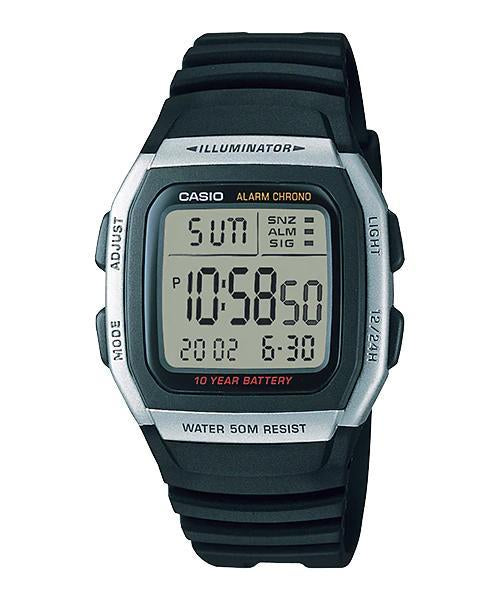 W-96 Reloj Casio para Hombre Pulsera de Caucho Digital Illuminator 10 Años de Batería