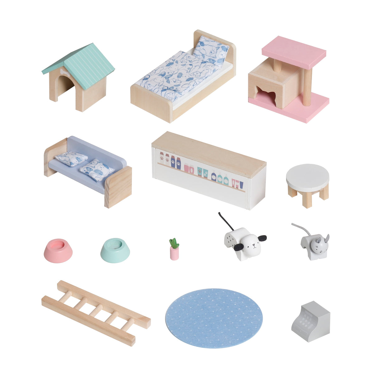 Casa de Muñecas de Mascotas Portátil de 19 Piezas W06A650