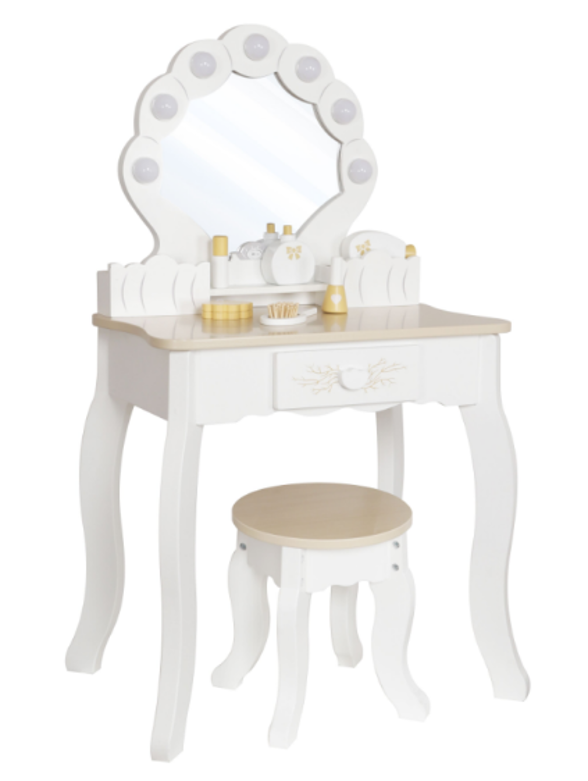 Tocador de Madera Juguete Montessori con Luz y Banco W08H222