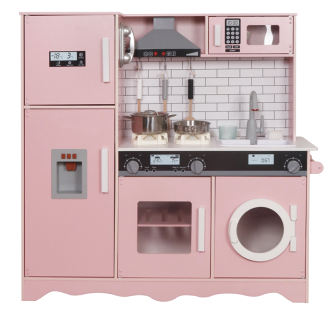 Cocinita Premium de Madera Juguete Montessori con 7 Funciones (Rosa) W10C991B