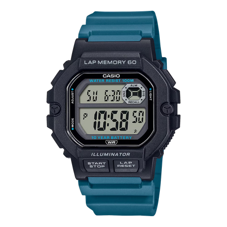 WS-1400 Reloj Casio para Hombre Pulsera de Caucho Digital 10 Años de Batería, Lap Memory 60