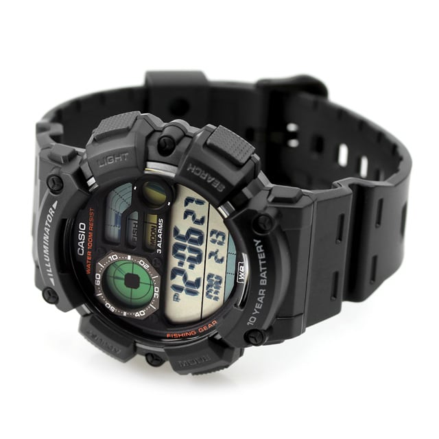 WS-1500 Casio Reloj Digital para Hombre Pulsera de Caucho Fishing Gear, Fase Lunar